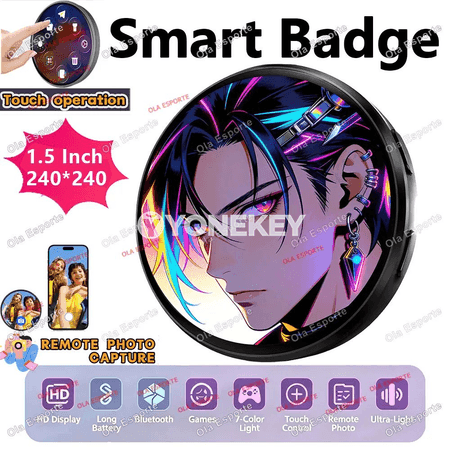 LED ekranly elektron nyşan, 1.85 dýum, wideo görkeziji, akylly badge