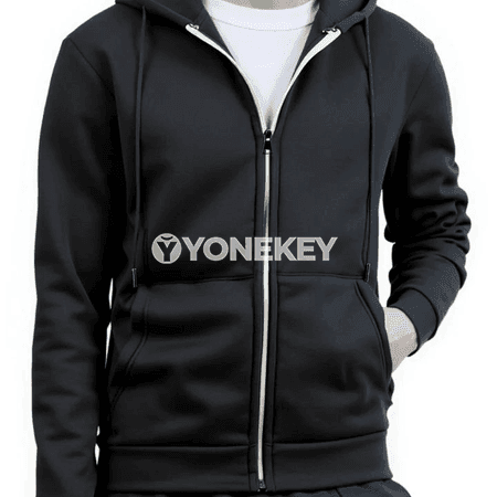 Erkekler üçin kapýuşonly fermuarly jaket, güýz-gyş üçin rahat