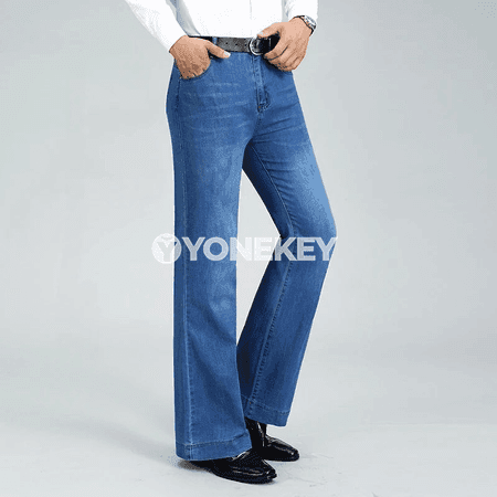 Erkekler üçin döwrebap giň balakly bootcut jinsiler, ähli möwsüm üçin