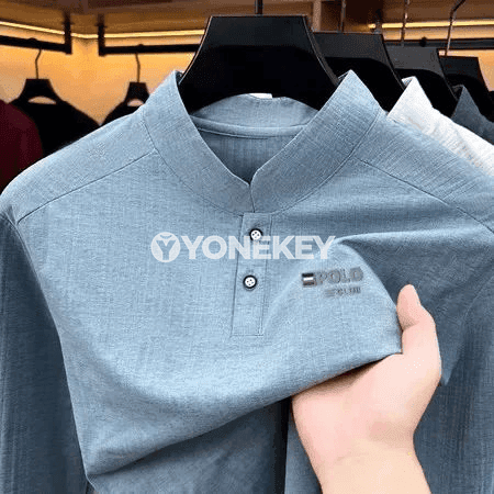 Erkekler üçin uzyn ýeňli regular fit polo köýnek, ofis we gündelik geýim