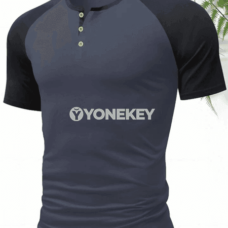 Erkekler üçin Henley futbolka, ýeňil, dem alýan, gündelik stil