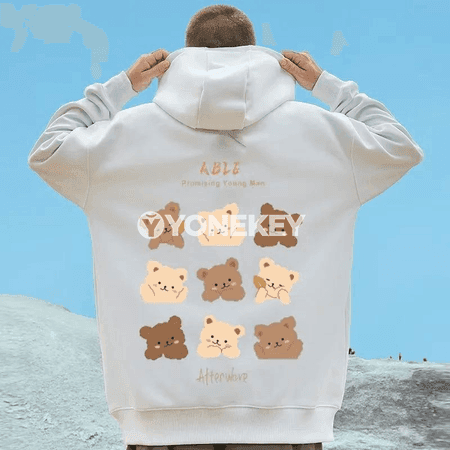 Erkekler üçin kapşonly giň biçimli ýumşak sweatshirt, gara we ak
