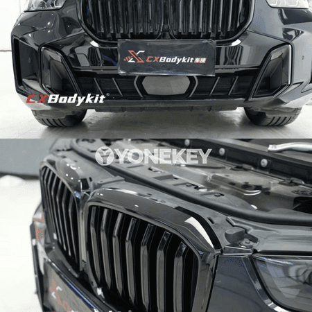 Gara reňkli öň tarapdaky radiator panjarasy, X5L üýtgedilen Black Warrior toplumy bolan 2023/2024 BMW X5 üçin degişlidir.