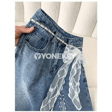 Zenanlar üçin giň kesimli jeans balak, spring ýaz stili bilen