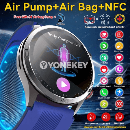 Saglyk üçin akylly sagat, ECG/PPG, NFC, BT jaň, 1.43" AMOLED