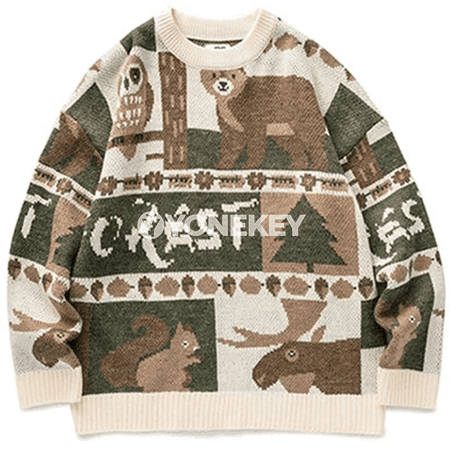 Erkekler üçin vintage ýyly örme switer, ayy nagyşly