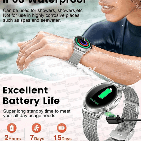 1.32" AMOLED zenanlar üçin ýeňil akylly sagat, ýürek urşy we Bluetooth jaň