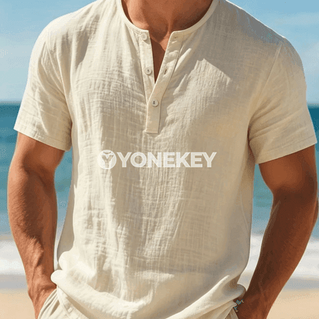 Erkekler üçin ýeňil, dem alýan pagta-lynys Henley futbolka