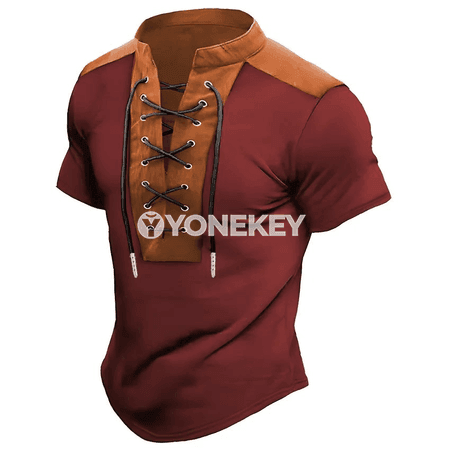 Erkekler üçin vintage gysga ýeňli çaply futbolka, ýazgyly rahat top