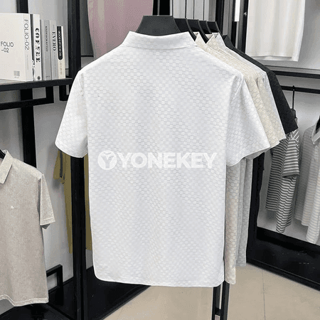 Erkekler üçin jacquard polo futbolka, ýeňil, dem alýan, ýazky-güýzki